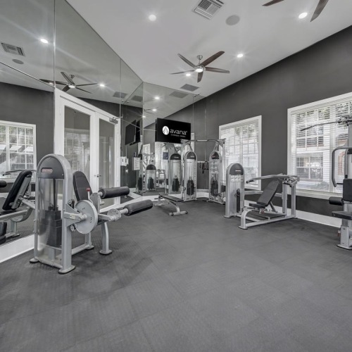 Access to resident-only features a gym with exercise equipment