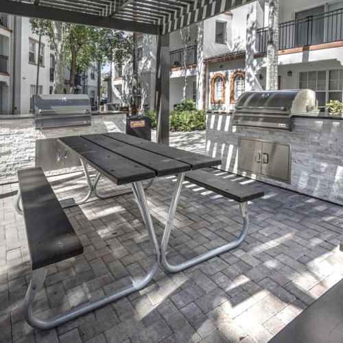 Everything within reach pergola covered grill deck with tables and chairs