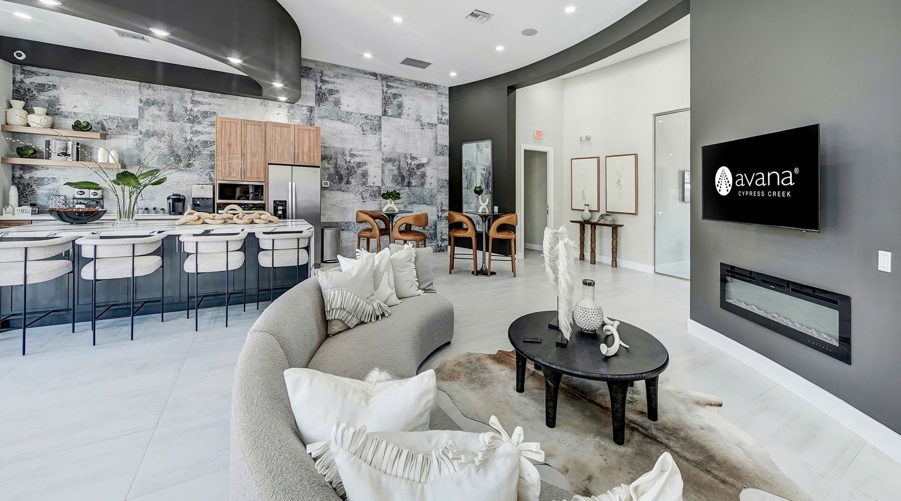 Access to resident-only features fireplace and kitchen in resident clubhouse